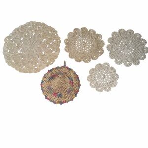 Handcrafted vintage Crochet Doily Set - Cream and Multicolor